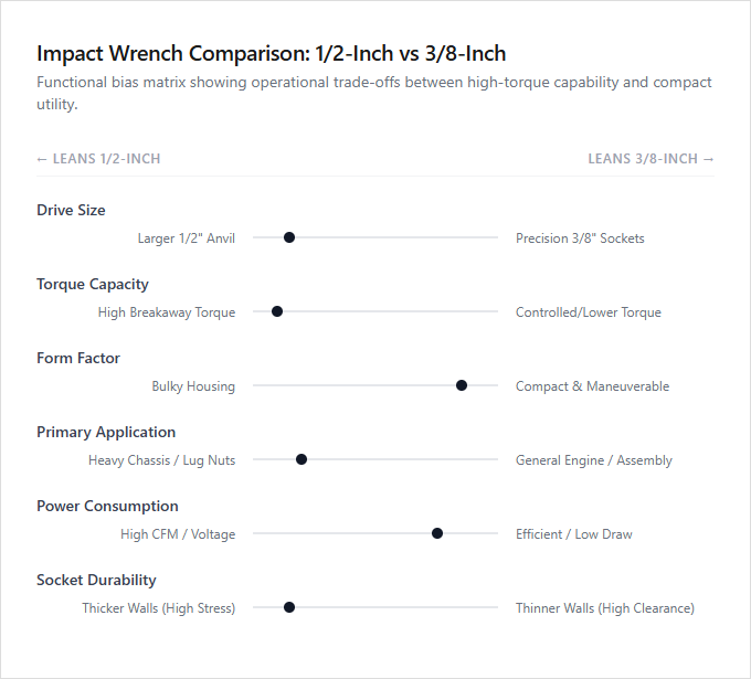 Infographic comparison 1/2-Inch vs 3/8-Inch of Impact Wrench power tool