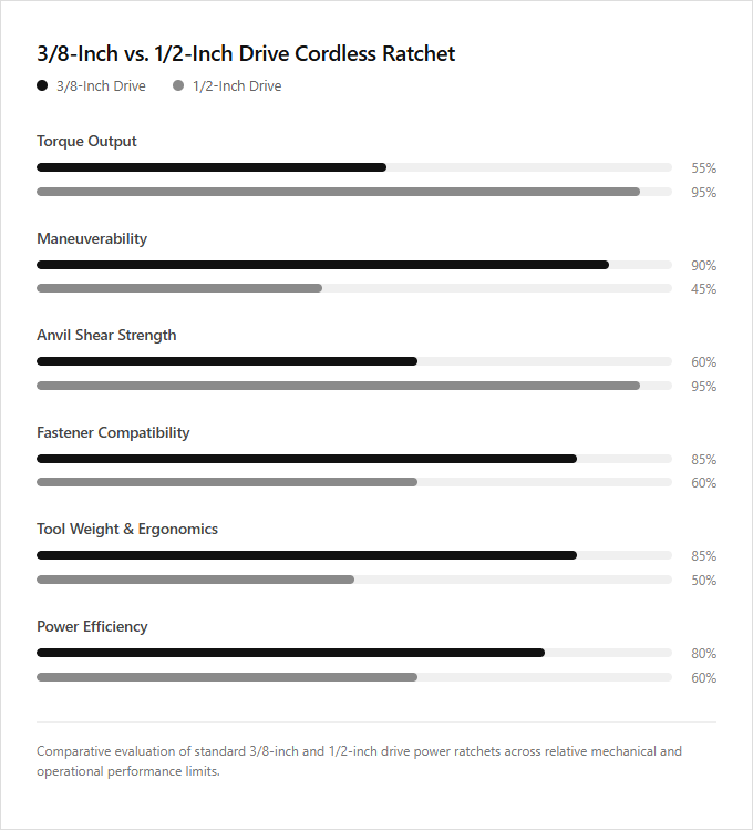 Infographic comparison 3/8-Inch vs 1/2-Inch Drive Ratchet of Ratchet Wrench power tool