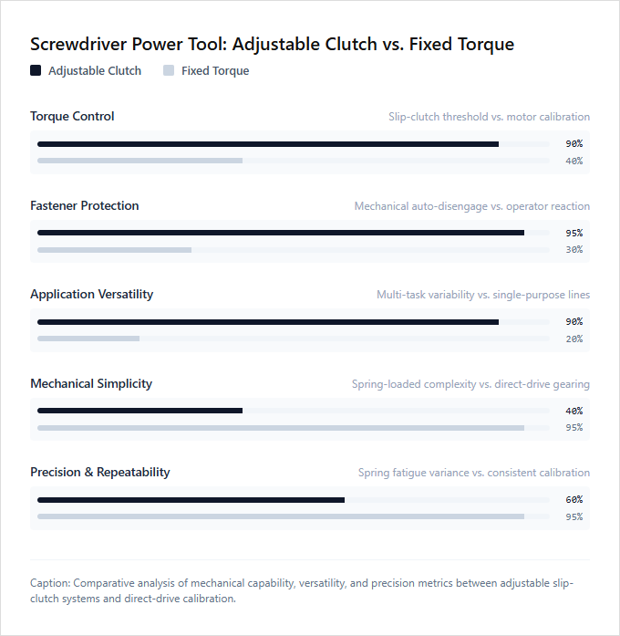 Infographic comparison Adjustable Clutch vs Fixed Torque of Screwdriver power tool