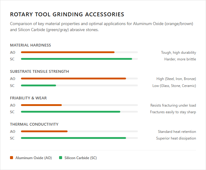 Infographic comparison Aluminum Oxide vs Silicon Carbide of Rotary Tool power tool