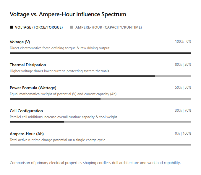 Infographic comparison Ampere-Hour vs Voltage of Drill power tool