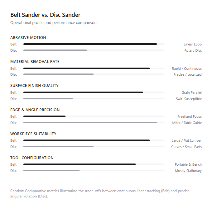 Infographic comparison Belt Sander vs Disc Sander of Sander power tool