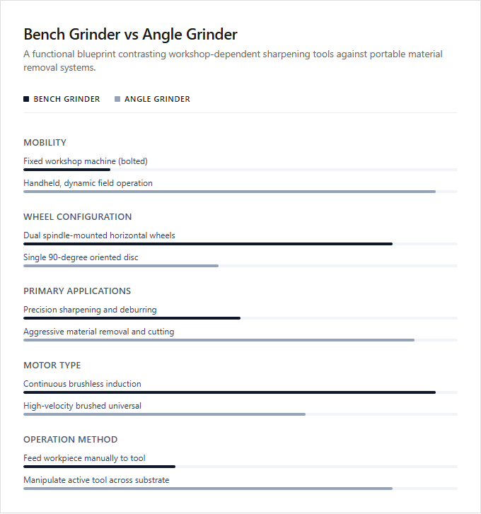 Infographic comparison Bench Grinder vs Angle Grinder of Grinder power tool