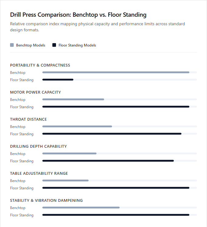 Infographic comparison Benchtop vs Floor Standing of Drill Press power tool