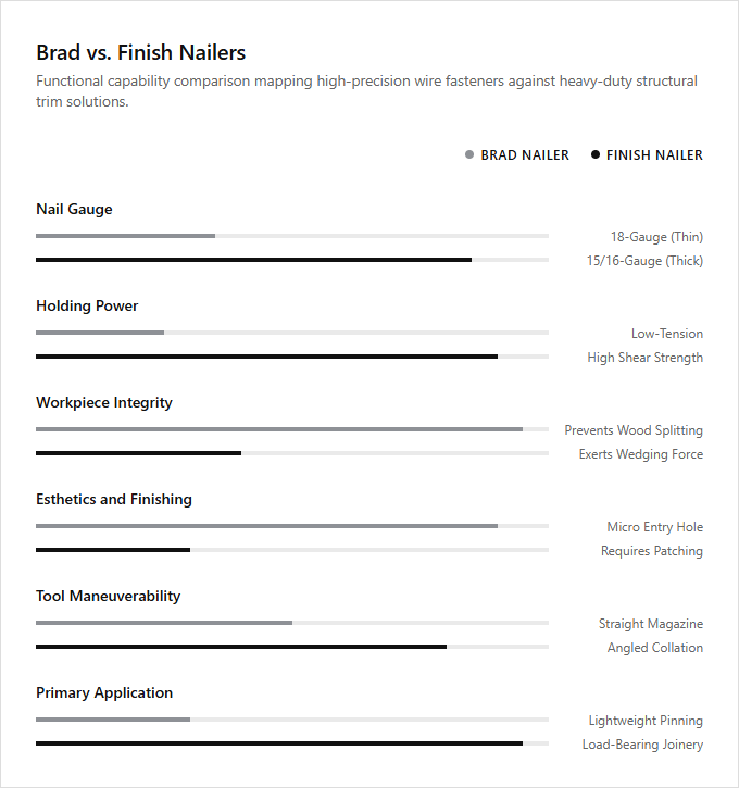Infographic comparison Brad vs Finish of Nailer power tool