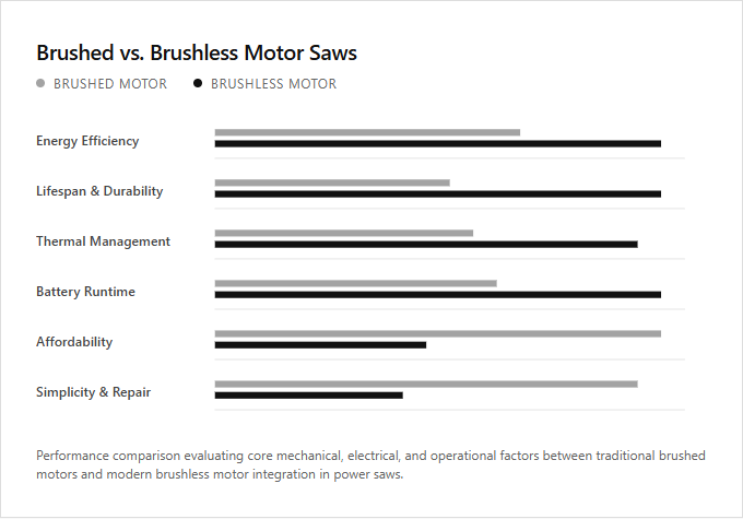 Infographic comparison Brushed Motor vs Brushless Motor Saws of Saw power tool