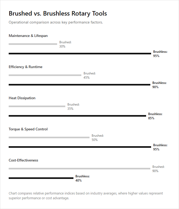 Infographic comparison Brushed Motors vs Brushless Motors of Rotary Tool power tool