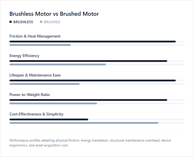 Infographic comparison Brushless Motor vs Brushed Motor of Drill power tool