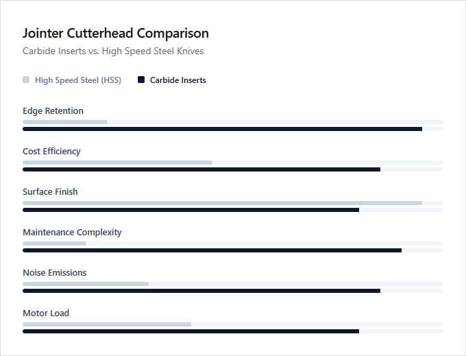 Infographic comparison Carbide Inserts vs High Speed Steel Knives of Jointer power tool