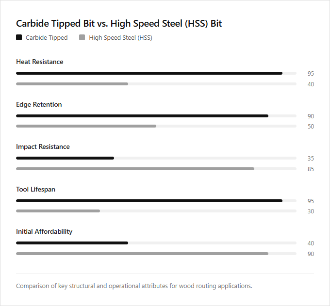 Infographic comparison Carbide Tipped Bit vs High Speed Steel Bit of Router power tool