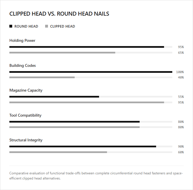 Infographic comparison Clipped Head vs Round Head of Nailer power tool