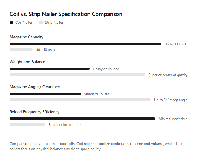 Infographic comparison Coil vs Strip of Nailer power tool