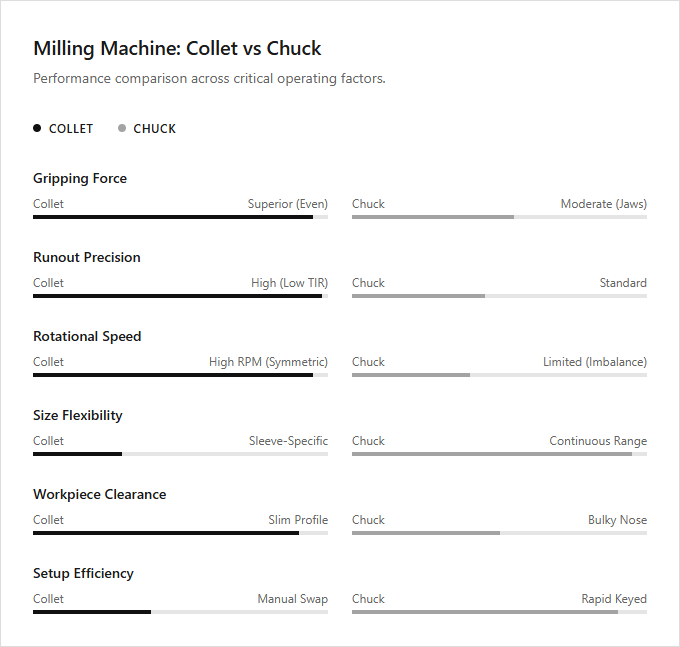 Infographic comparison Collet vs Chuck of Milling Machine power tool
