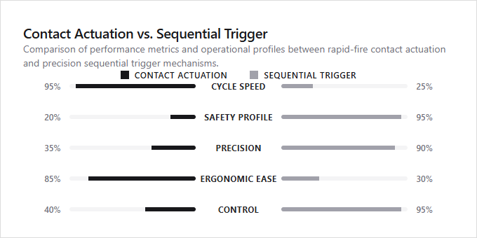 Infographic comparison Contact Actuation vs Sequential Trigger Staplers of Stapler power tool