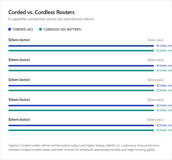 Infographic comparison Corded Router vs Cordless Router of Router power tool
