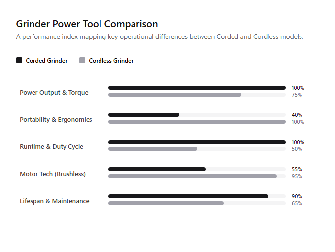 Infographic comparison Corded vs Cordless Grinder of Grinder power tool