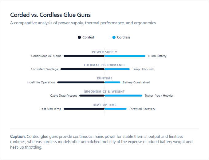 Infographic comparison Corded vs Cordless of Glue Gun power tool