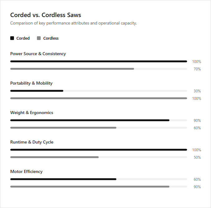 Infographic comparison Corded vs Cordless Saws of Saw power tool