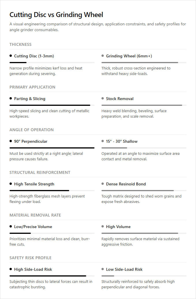 Infographic comparison Cutting Disc vs Grinding Wheel of Grinder power tool
