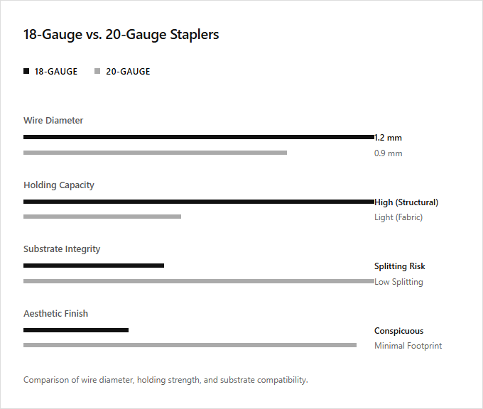 Infographic comparison Eighteen Gauge vs Twenty Gauge Staplers of Stapler power tool