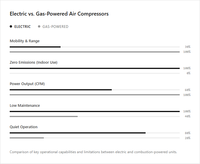 Infographic comparison Electric vs Gas-Powered of Air Compressor power tool