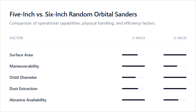 Infographic comparison Five Inch vs Six Inch Random Orbital Sander of Sander power tool