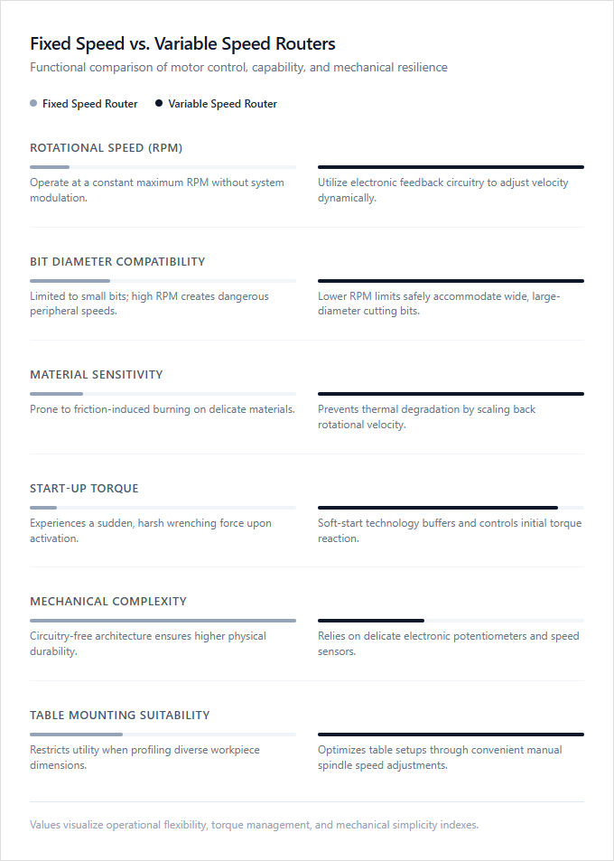 Infographic comparison Fixed Speed Router vs Variable Speed Router of Router power tool