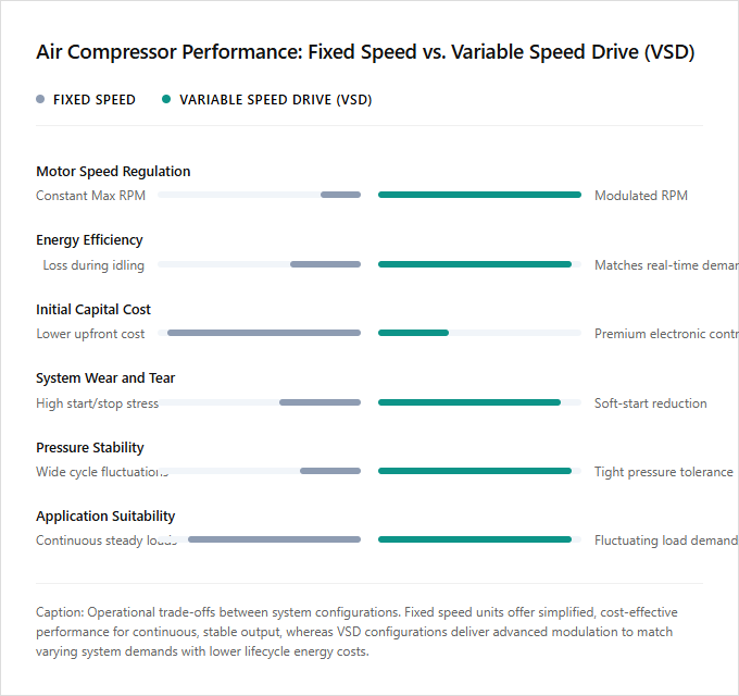 Infographic comparison Fixed Speed vs Variable Speed Drive of Air Compressor power tool