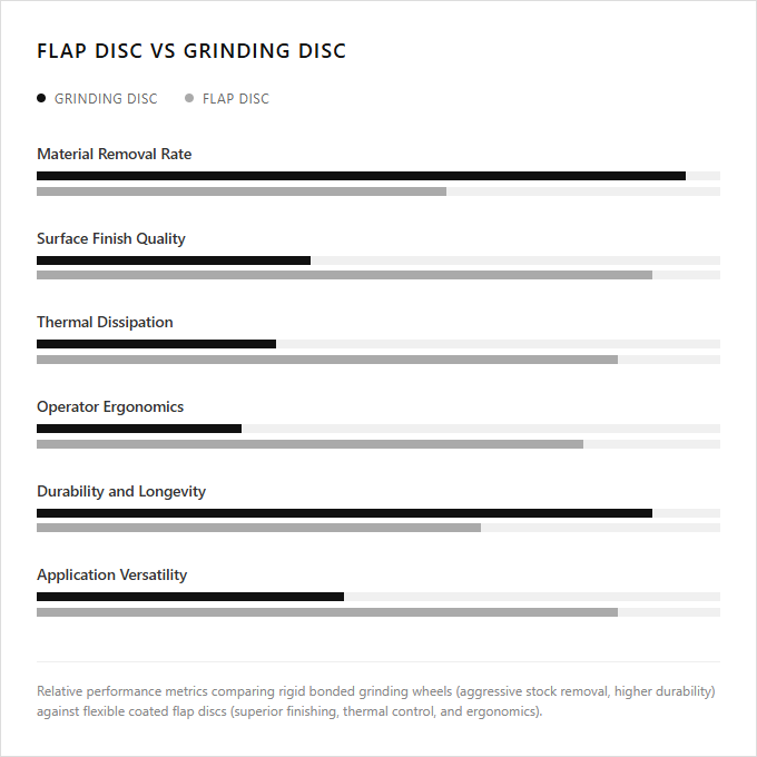 Infographic comparison Flap Disc vs Grinding Disc of Grinder power tool