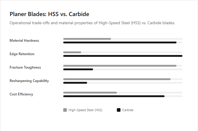 Infographic comparison High-Speed Steel Blades vs Carbide Blades of Planer power tool