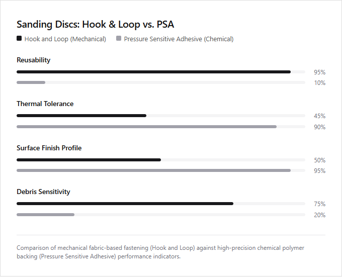 Infographic comparison Hook and Loop vs Pressure Sensitive Adhesive of Sander power tool