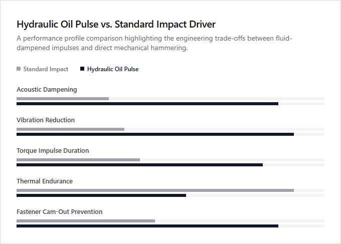 Infographic comparison Hydraulic Oil Pulse vs Standard Impact Driver of Impact Driver power tool