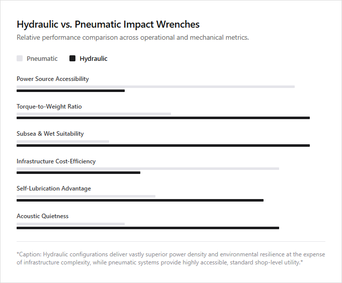 Infographic comparison Hydraulic vs Pneumatic of Impact Wrench power tool