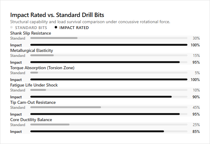 Infographic comparison Impact Rated Bits vs Standard Drill Bits of Impact Driver power tool
