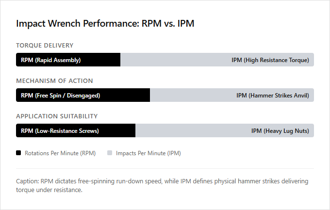 Infographic comparison IPM vs RPM of Impact Wrench power tool