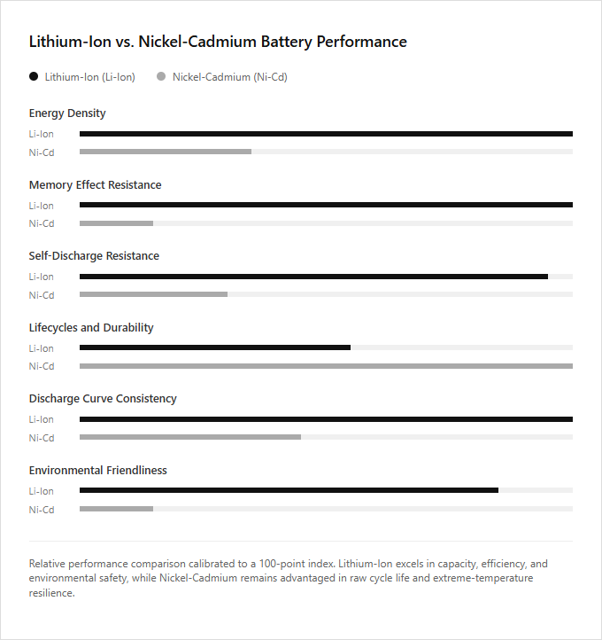 Infographic comparison Lithium-Ion vs Nickel-Cadmium Battery of Drill power tool