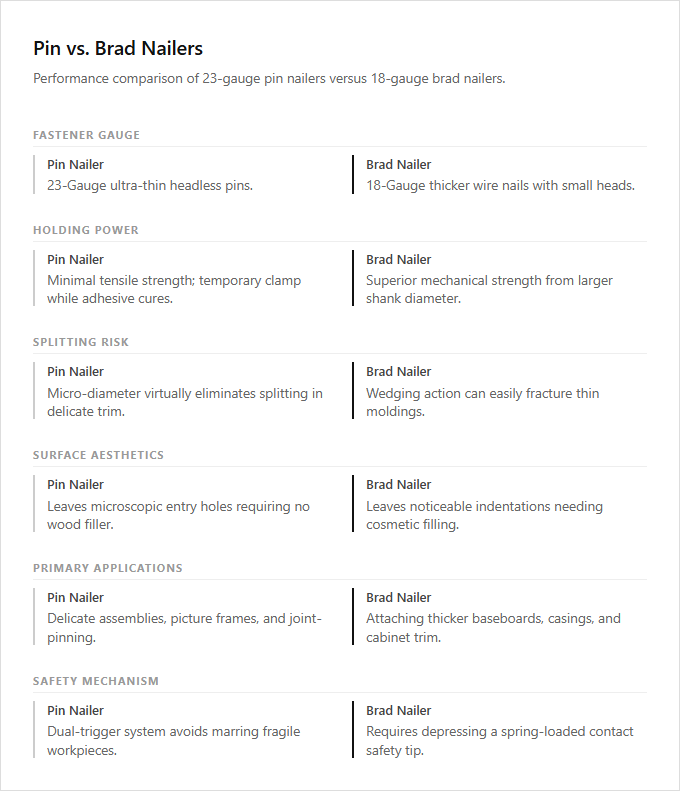 Infographic comparison Pin vs Brad of Nailer power tool