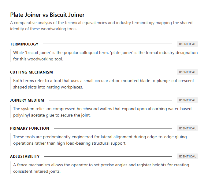 Infographic comparison Plate Joiner vs Biscuit Joiner of Biscuit Joiner power tool