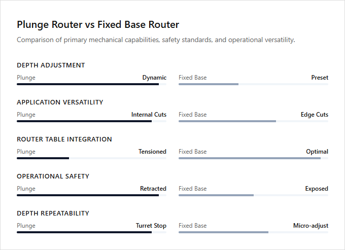 Infographic comparison Plunge Router vs Fixed Base Router of Router power tool