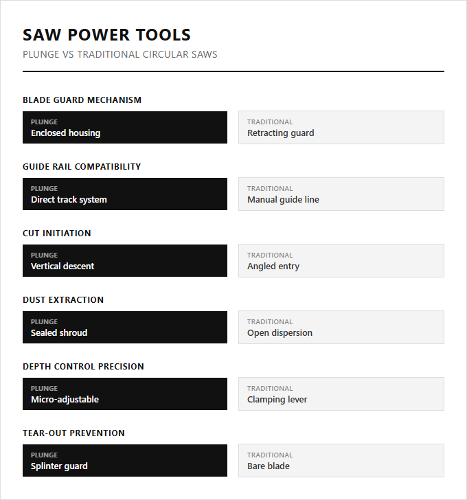 Infographic comparison Plunge vs Traditional Circular Saws of Saw power tool