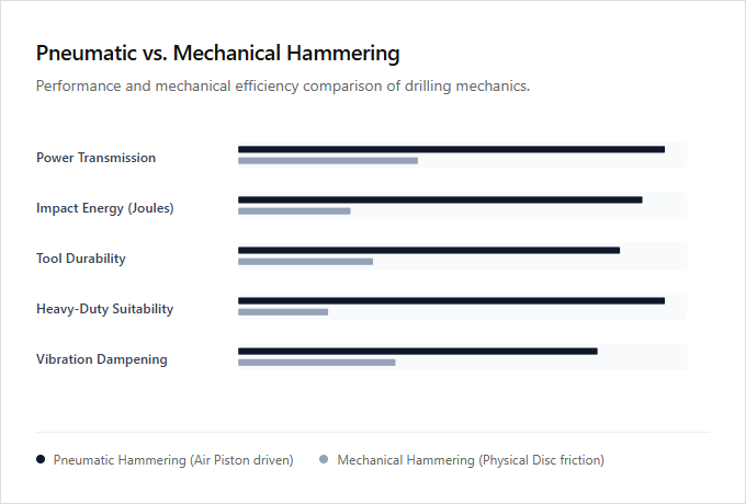Infographic comparison Pneumatic Hammering vs Mechanical Hammering of Drill power tool