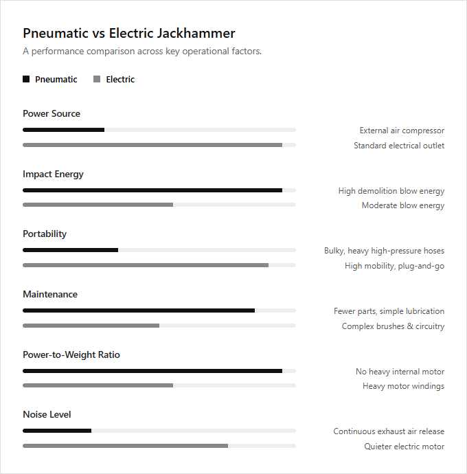Infographic comparison Pneumatic Jackhammer vs Electric Jackhammer of Concrete Tool power tool
