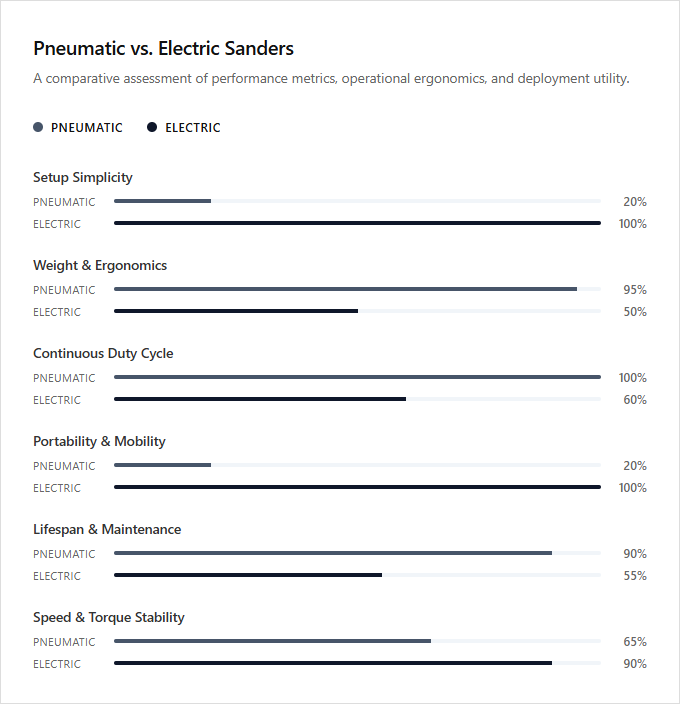 Infographic comparison Pneumatic Sander vs Electric Sander of Sander power tool