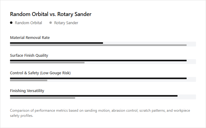 Infographic comparison Random Orbital vs Rotary Sander of Sander power tool