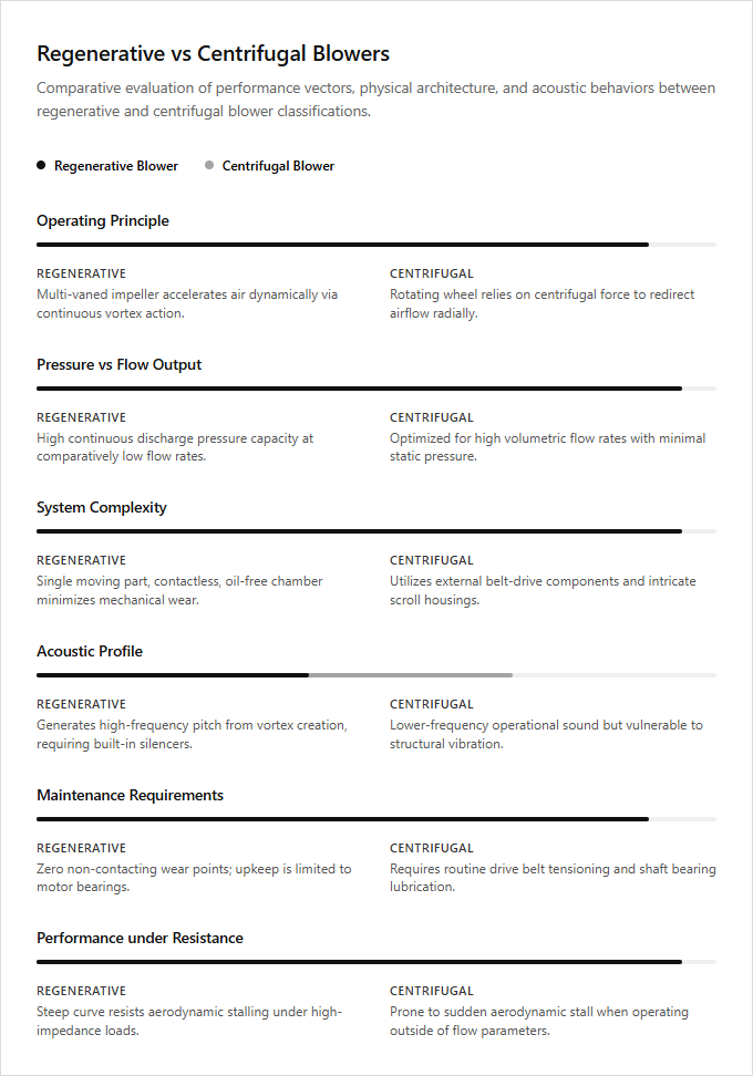 Infographic comparison Regenerative Blower vs Centrifugal Blower of Regenerative Blower power tool