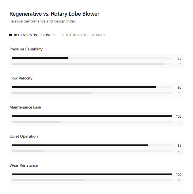 Infographic comparison Regenerative Blower vs Rotary Lobe Blower of Regenerative Blower power tool