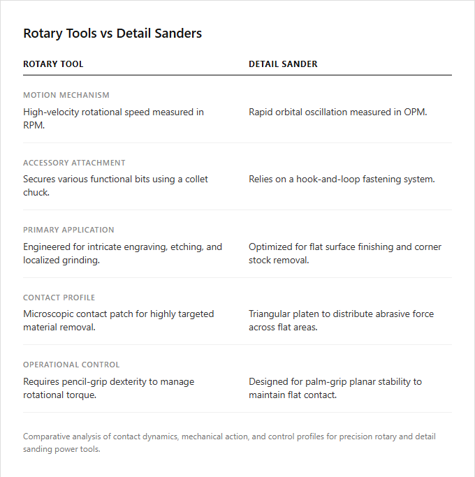 Infographic comparison Rotary Tools vs Detail Sanders of Rotary Tool power tool