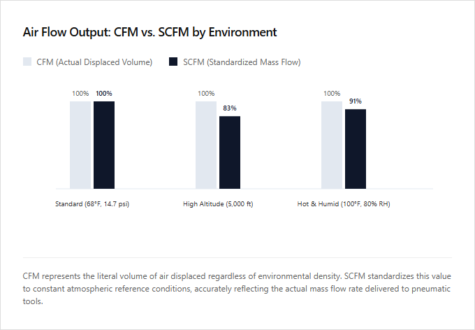Infographic comparison SCFM vs CFM of Air Compressor power tool