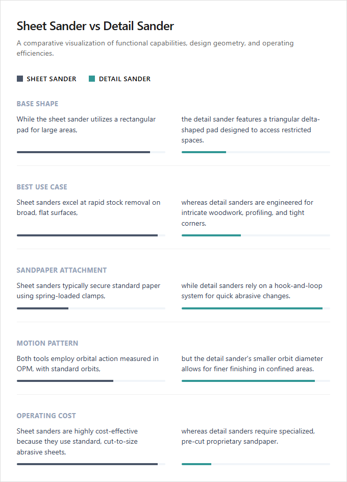 Infographic comparison Sheet Sander vs Detail Sander of Sander power tool