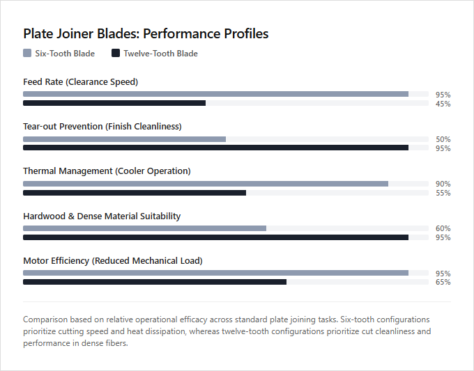 Infographic comparison Six-Tooth Blade vs Twelve-Tooth Blade of Plate Joiner power tool